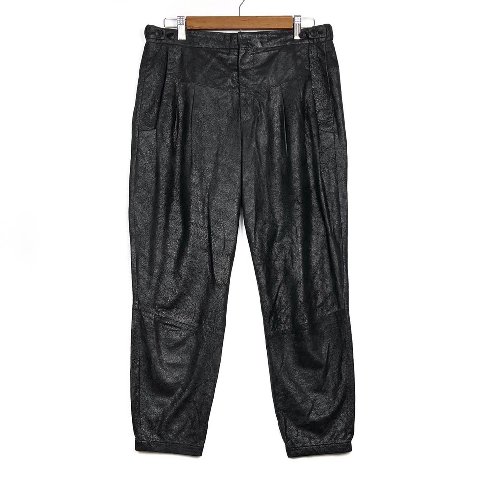 Helmut Lang Patina Brushed Stretch Leather Tapered Pants Black Size 8